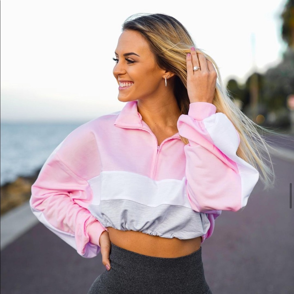 Pink Oversized Cropped Hoodie Pullover